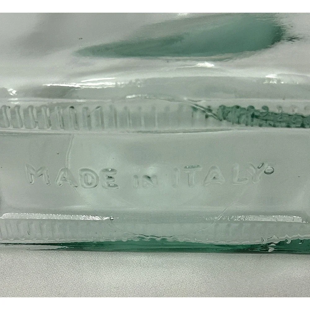 Green Glass Decanter Bottle Made in Italy Plastic Stopper 10
